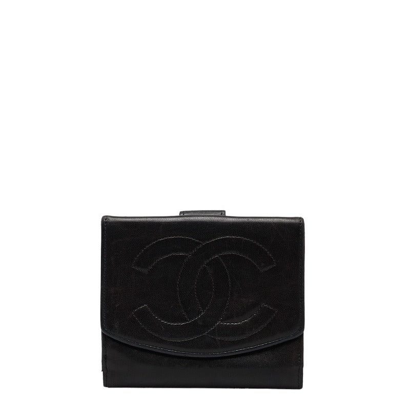 シャネル ココマーク 二つ折り財布 ブラック ラムスキン レディース CHANEL 【中古】