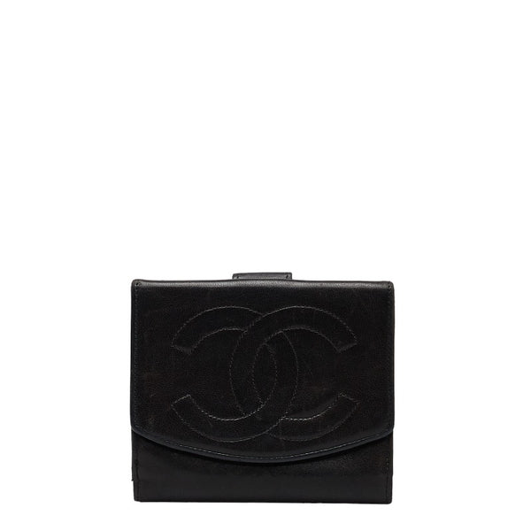 シャネル ココマーク 二つ折り財布 ブラック ラムスキン レディース CHANEL 【中古】