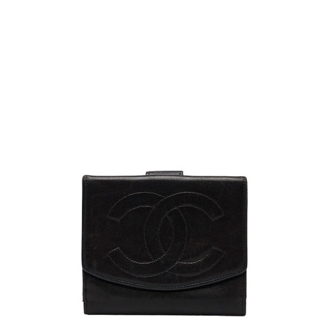 シャネル ココマーク 二つ折り財布 ブラック ラムスキン レディース CHANEL 【中古】