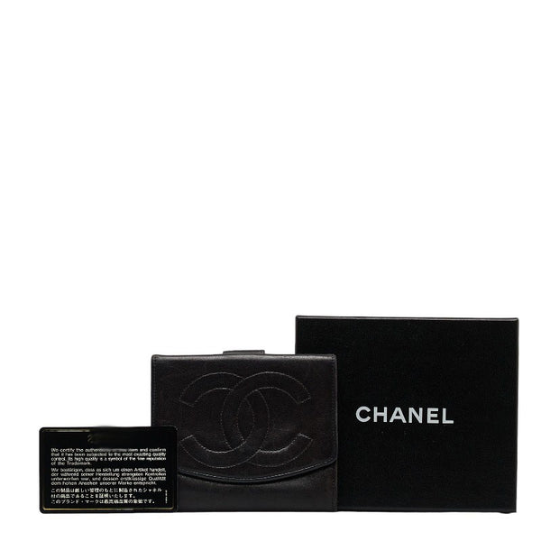 シャネル ココマーク 二つ折り財布 ブラック ラムスキン レディース CHANEL 【中古】