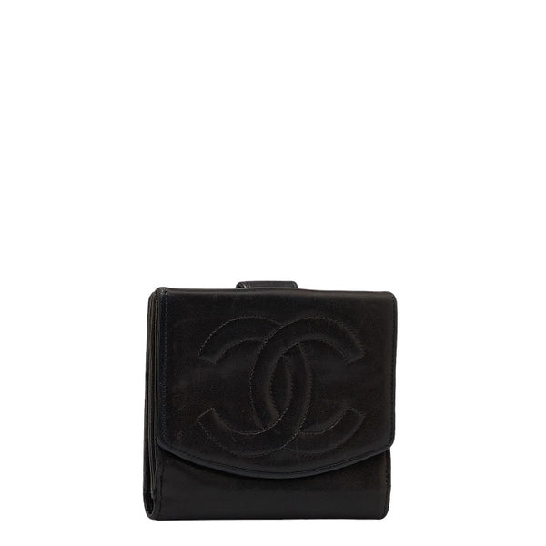 シャネル ココマーク 二つ折り財布 ブラック ラムスキン レディース CHANEL 【中古】