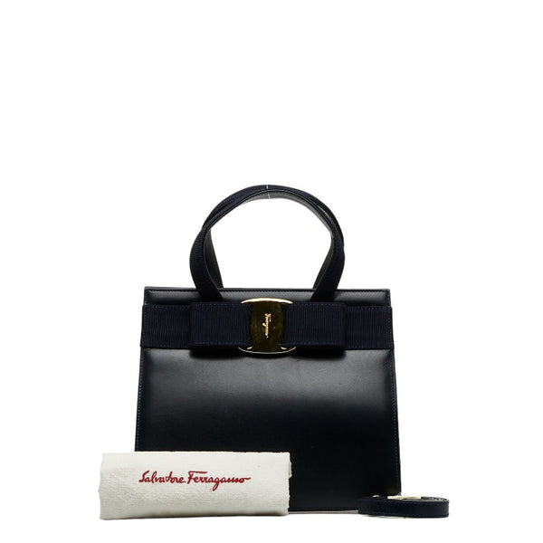 サルヴァトーレフェラガモ ヴァラ ハンドバッグ ショルダーバッグ 2WAY BA21 4178 ネイビー レザー レディース Salvatore Ferragamo 【中古】