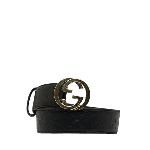 グッチ グッチシマ インターロッキングG ベルト 370543 ブラック レザー メンズ GUCCI 【中古】