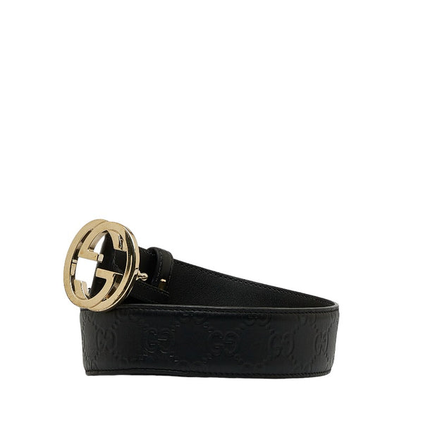 グッチ グッチシマ インターロッキングG ベルト 370543 ブラック レザー メンズ GUCCI 【中古】