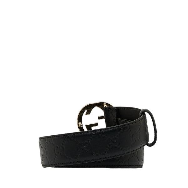 グッチ グッチシマ インターロッキングG ベルト 370543 ブラック レザー メンズ GUCCI 【中古】