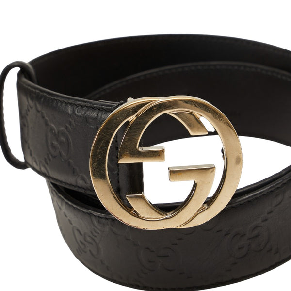 グッチ グッチシマ インターロッキングG ベルト 370543 ブラック レザー メンズ GUCCI 【中古】
