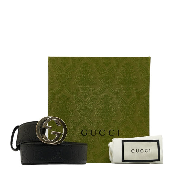 グッチ グッチシマ インターロッキングG ベルト 370543 ブラック レザー メンズ GUCCI 【中古】