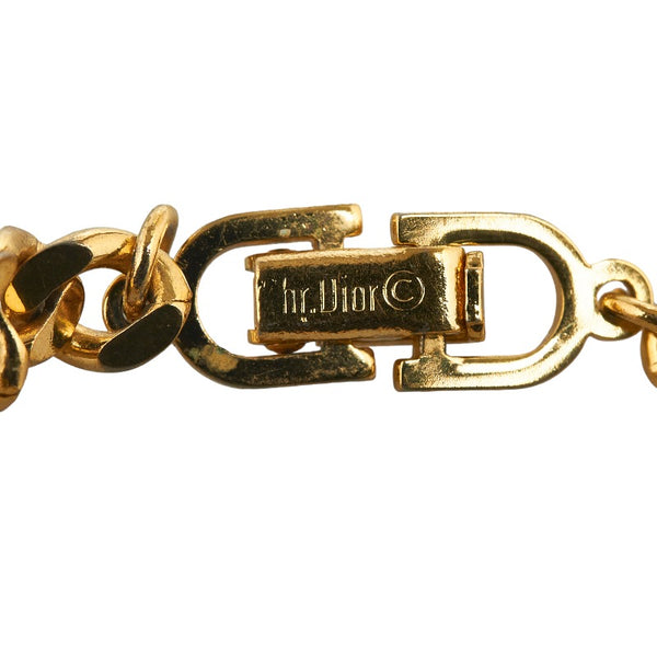 ディオール ロゴ ラインストーン チェーン ブレスレット ゴールド グリーン メッキ レディース Dior 【中古】