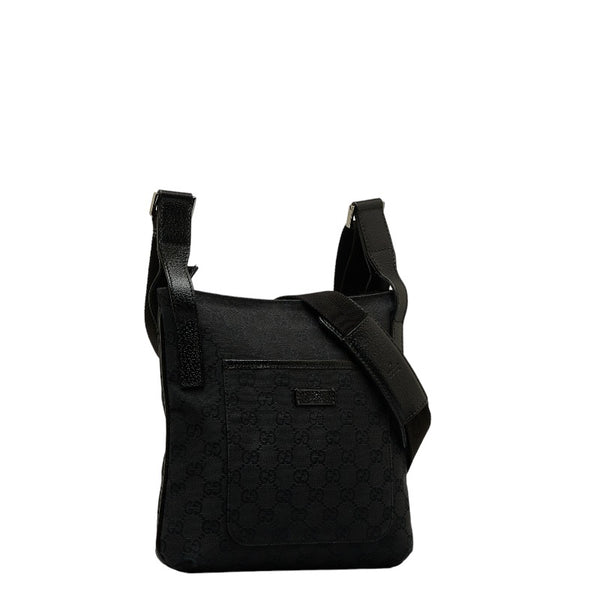 グッチ GGキャンバス 斜め掛け ショルダーバッグ 122793 ブラック キャンバス レザー レディース GUCCI 【中古】