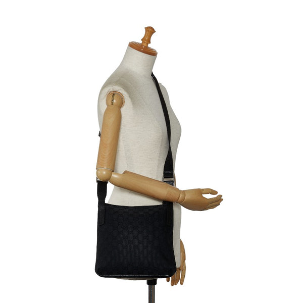 グッチ GGキャンバス 斜め掛け ショルダーバッグ 122793 ブラック キャンバス レザー レディース GUCCI 【中古】