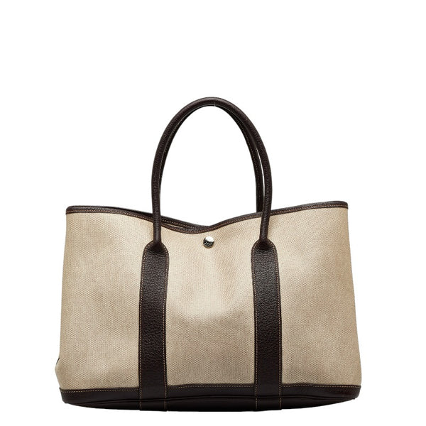 エルメス ガーデンパーティPM ハンドバッグ ベージュ ブラウン トワルアッシュ レザー レディース HERMES 【中古】