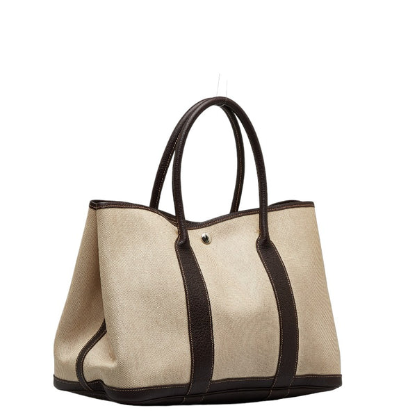 エルメス ガーデンパーティPM ハンドバッグ ベージュ ブラウン トワルアッシュ レザー レディース HERMES 【中古】