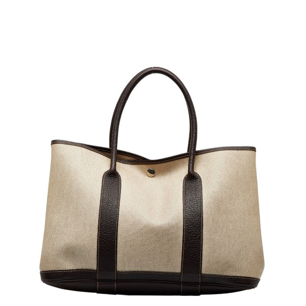 エルメス ガーデンパーティPM ハンドバッグ ベージュ ブラウン トワルアッシュ レザー レディース HERMES 【中古】