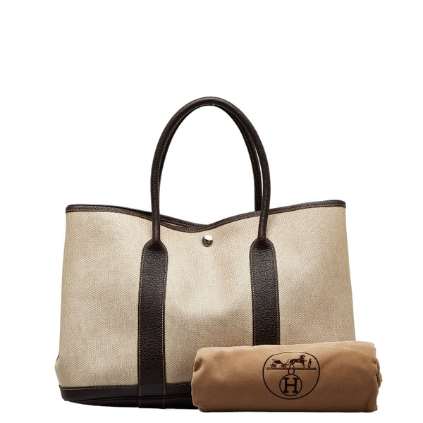 エルメス ガーデンパーティPM ハンドバッグ ベージュ ブラウン トワルアッシュ レザー レディース HERMES 【中古】