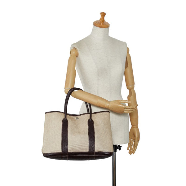 エルメス ガーデンパーティPM ハンドバッグ ベージュ ブラウン トワルアッシュ レザー レディース HERMES 【中古】