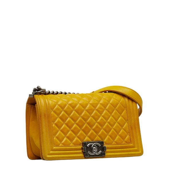 シャネル ボーイシャネル ココマーク 斜め掛け チェーン ショルダーバッグ イエロー レザー レディース CHANEL 【中古】