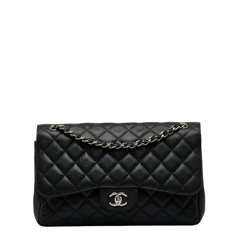 シャネル デカマトラッセ30 ココマーク ダブルフラップ チェーン ショルダーバッグ ブラック キャビアスキン レディース CHANEL 【中古】