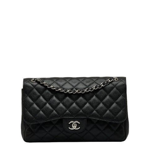 シャネル デカマトラッセ30 ココマーク ダブルフラップ チェーン ショルダーバッグ ブラック キャビアスキン レディース CHANEL 【中古】