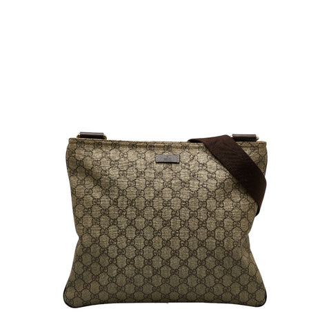 グッチ GGスプリーム 斜め掛け ショルダーバッグ 201446 ベージュ ブラウン PVC レザー レディース GUCCI 【中古】