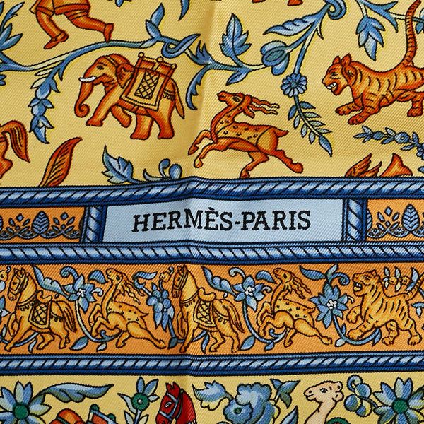 エルメス カレ90 CHASSE en INDE インドの狩猟 スカーフ オレンジ マルチカラー シルク レディース HERMES 【中古】