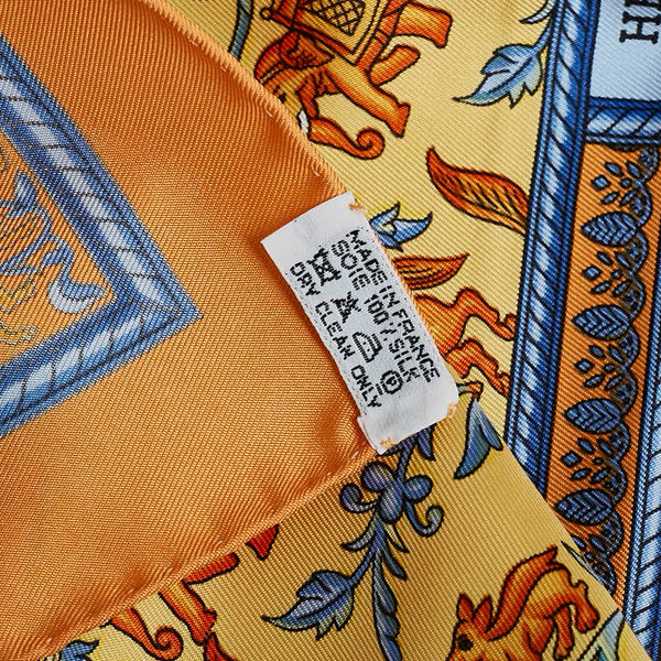 エルメス カレ90 CHASSE en INDE インドの狩猟 スカーフ オレンジ マルチカラー シルク レディース HERMES 【中古】