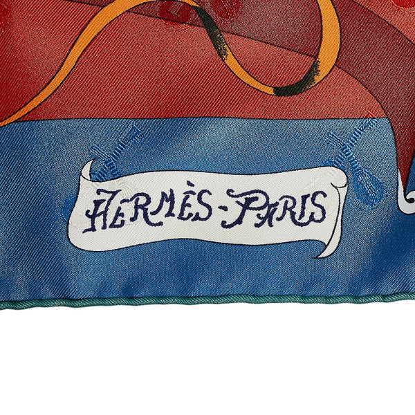 エルメス カレ90 LE CARNAVAL DE VENISE ベニスのカーニバル スカーフ ブルー レッド マルチカラー シルク レディース HERMES 【中古】