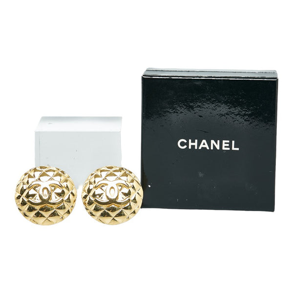 シャネル ラージ マトラッセ ココマーク ラウンド イヤリング ゴールド メッキ レディース CHANEL 【中古】