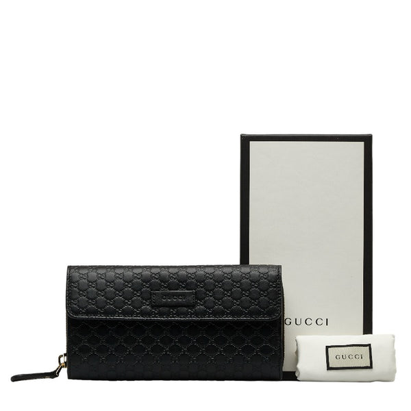 グッチ グッチシマ ラウンドファスナー 長財布 449364 ブラック レザー レディース GUCCI 【中古】