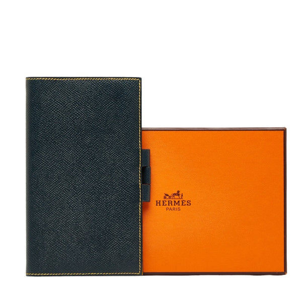 エルメス アジェンダ ヴィジョン 手帳カバー ネイビー イエロー クシュベル レザー レディース HERMES 【中古】