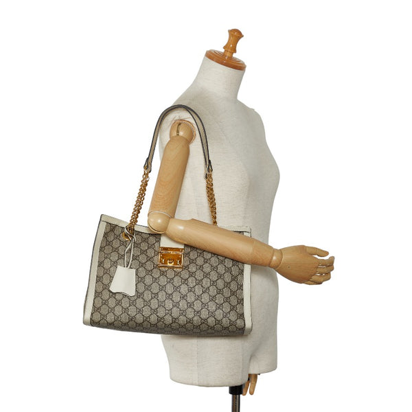 グッチ GGスプリーム パドロック ゴールド金具 チェーン ショルダーバッグ トートバッグ 479197 ベージュ アイボリー PVC レザー レディース GUCCI 【中古】