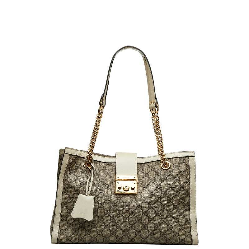 グッチ GGスプリーム パドロック ゴールド金具 チェーン ショルダーバッグ トートバッグ 479197 ベージュ アイボリー PVC レザー レディース GUCCI 【中古】