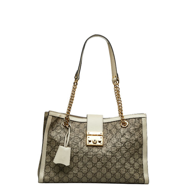 グッチ GGスプリーム パドロック ゴールド金具 チェーン ショルダーバッグ トートバッグ 479197 ベージュ アイボリー PVC レザー レディース GUCCI 【中古】