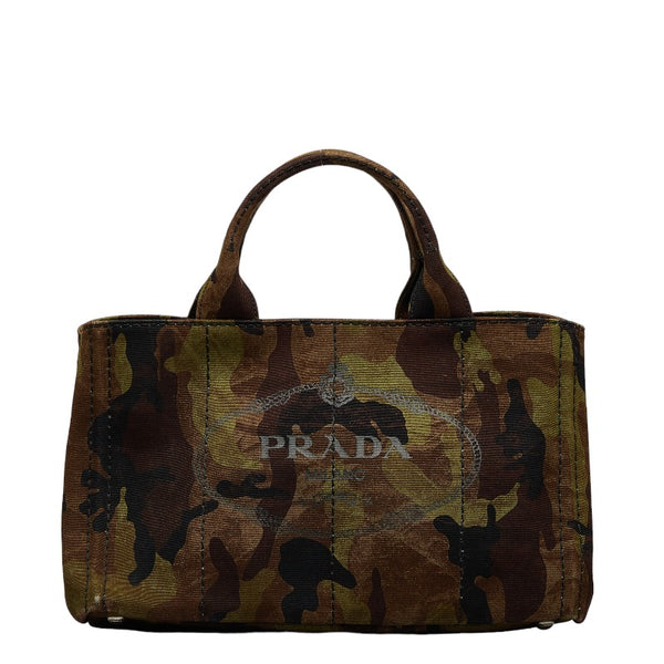 プラダ カナパトート カモフラージュ 迷彩 ハンドバッグ カーキ ブラウン キャンバス レディース PRADA 【中古】