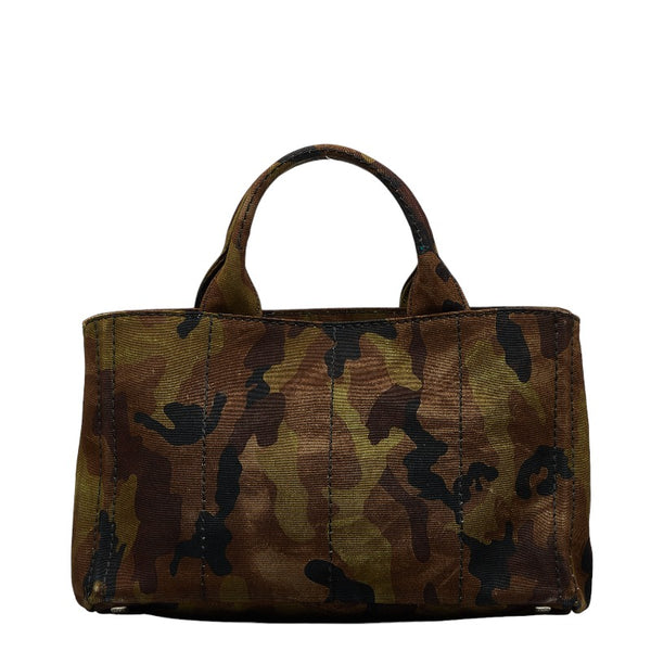 プラダ カナパトート カモフラージュ 迷彩 ハンドバッグ カーキ ブラウン キャンバス レディース PRADA 【中古】