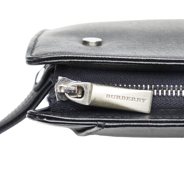 バーバリー ノバチェック クラッチバッグ フラットポーチ ブラック レザー レディース BURBERRY 【中古】