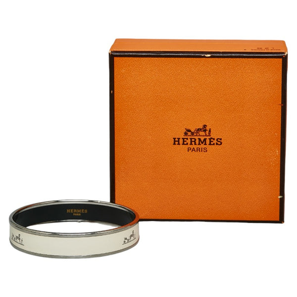 エルメス エマイユMM カレーシュ 七宝焼き  バングル ブレスレット シルバー アイボリー メタル エナメル レディース HERMES 【中古】