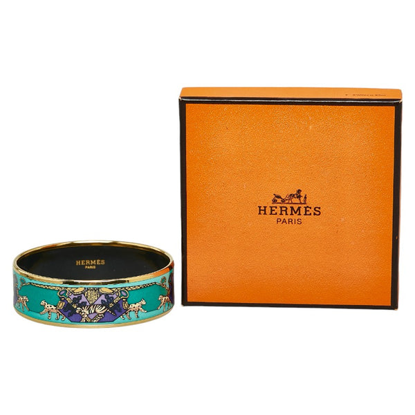 エルメス エマイユGM 七宝焼き 虎 豹 バングル ブレスレット グリーン マルチカラー メッキ レディース HERMES 【中古】