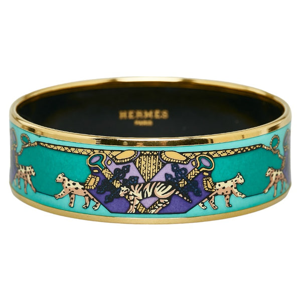 エルメス エマイユGM 七宝焼き 虎 豹 バングル ブレスレット グリーン マルチカラー メッキ レディース HERMES 【中古】