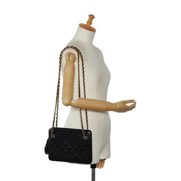 シャネル マトラッセ ココマーク フリンジ ゴールド金具 チェーン ショルダーバッグ ブラック ラムスキン レディース CHANEL 【中古】