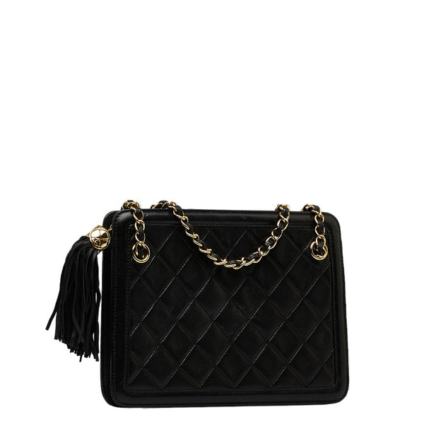 シャネル マトラッセ ココマーク フリンジ ゴールド金具 チェーン ショルダーバッグ ブラック ラムスキン レディース CHANEL 【中古】