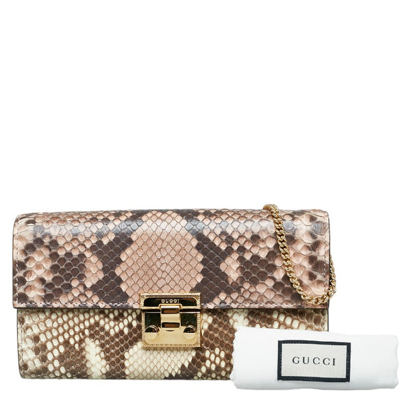 グッチ チェーン ウォレット 長財布 453506 ベージュ パイソン レザー レディース GUCCI 【中古】