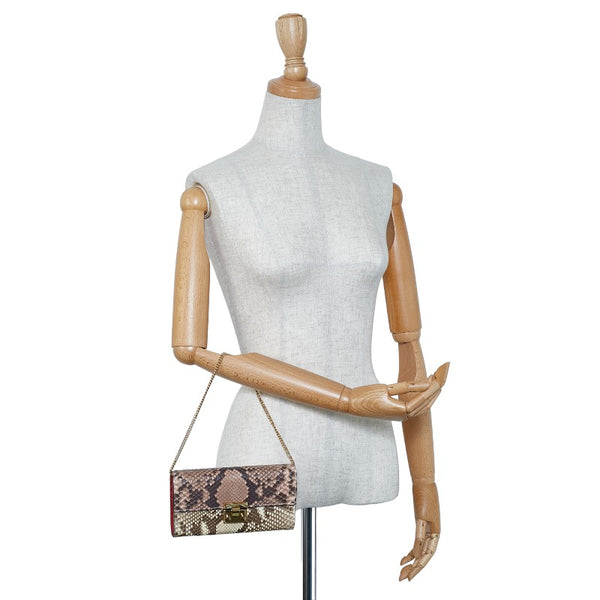 グッチ チェーン ウォレット 長財布 453506 ベージュ パイソン レザー レディース GUCCI 【中古】