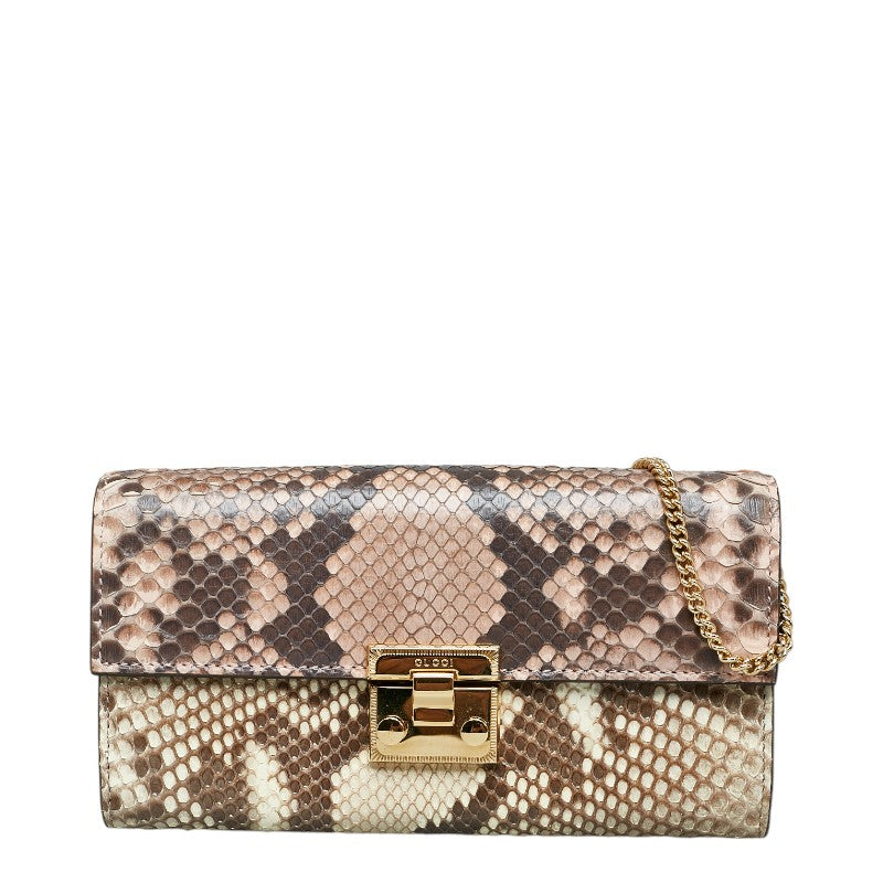 グッチ チェーン ウォレット 長財布 453506 ベージュ パイソン レザー レディース GUCCI 【中古】