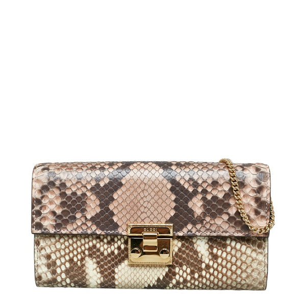 グッチ チェーン ウォレット 長財布 453506 ベージュ パイソン レザー レディース GUCCI 【中古】