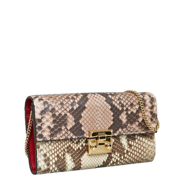 グッチ チェーン ウォレット 長財布 453506 ベージュ パイソン レザー レディース GUCCI 【中古】