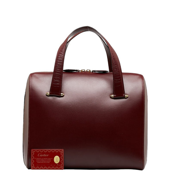 カルティエ マストライン ハンドバッグ ミニ ボストンバッグ ボルドー ワインレッド レザー レディース CARTIER 【中古】