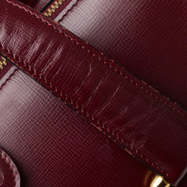 カルティエ マストライン ハンドバッグ ミニ ボストンバッグ ボルドー ワインレッド レザー レディース CARTIER 【中古】