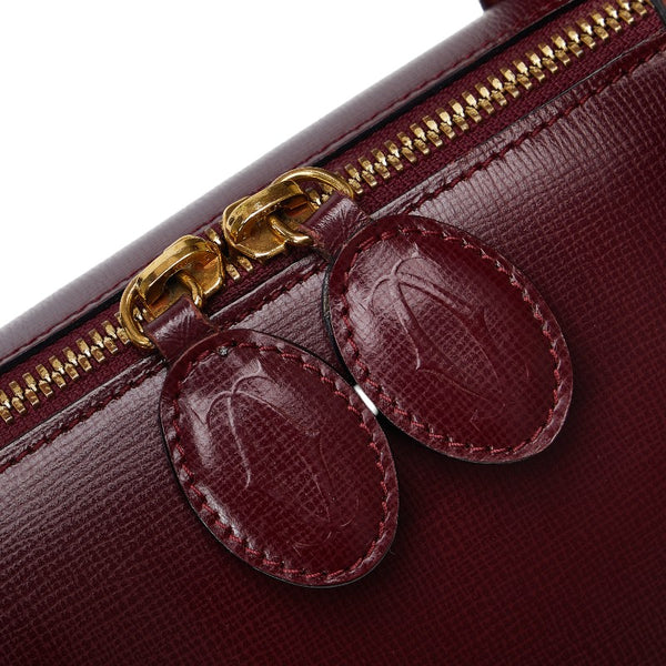 カルティエ マストライン ハンドバッグ ミニ ボストンバッグ ボルドー ワインレッド レザー レディース CARTIER 【中古】