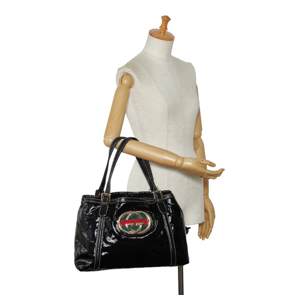 グッチ ニューブリッド ダブルG シェリー トートバッグ ショルダーバッグ 162094 ブラック マルチカラー パテントレザー レザー レディース GUCCI 【中古】