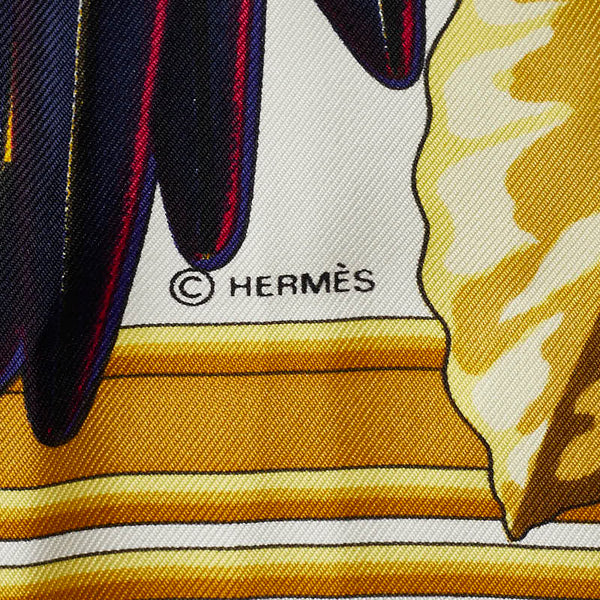 エルメス カレ90 Les Perroquets detail 鳥 オウム スカーフ ゴールド ネイビー シルク レディース HERMES 【中古】